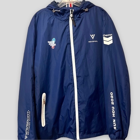 View Sport Chevron Houston Marathon Jacket Men's 2XL w/hood‎ Race Crew Blue. - Picture 3 of 9